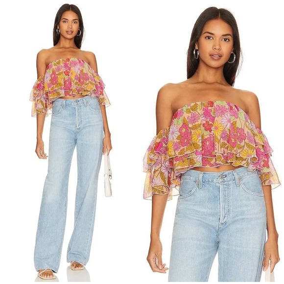 Show Me Your MuMu Tops - New! Show Me Your Mumu x Revolve Rossella Floral Ruffle Crop Top 🌸 XS NWT!